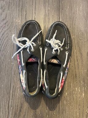 Sperry Navy Boat Shoes with Plaid Lining